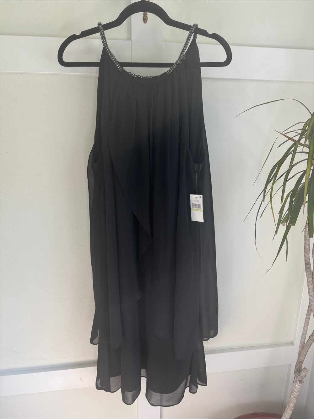 SLNY Black Beaded-Strap Midi Dress